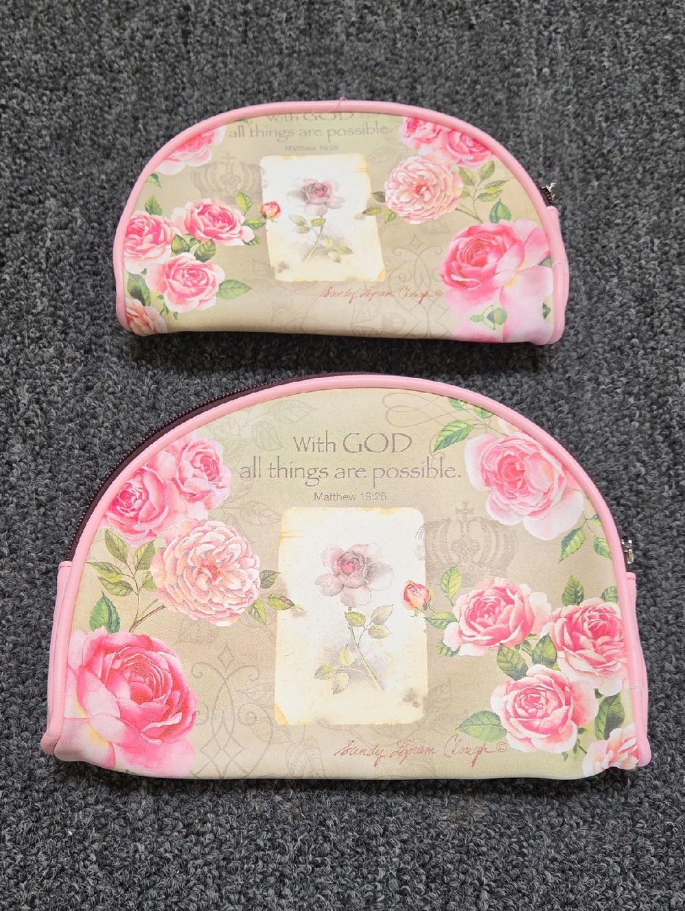 Floral Scripture Cosmetic Bag - Pink Roses